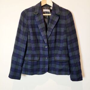 Liz Claiborne Vintage Green Tartan Plaid Dark Academia Blazer Size Small